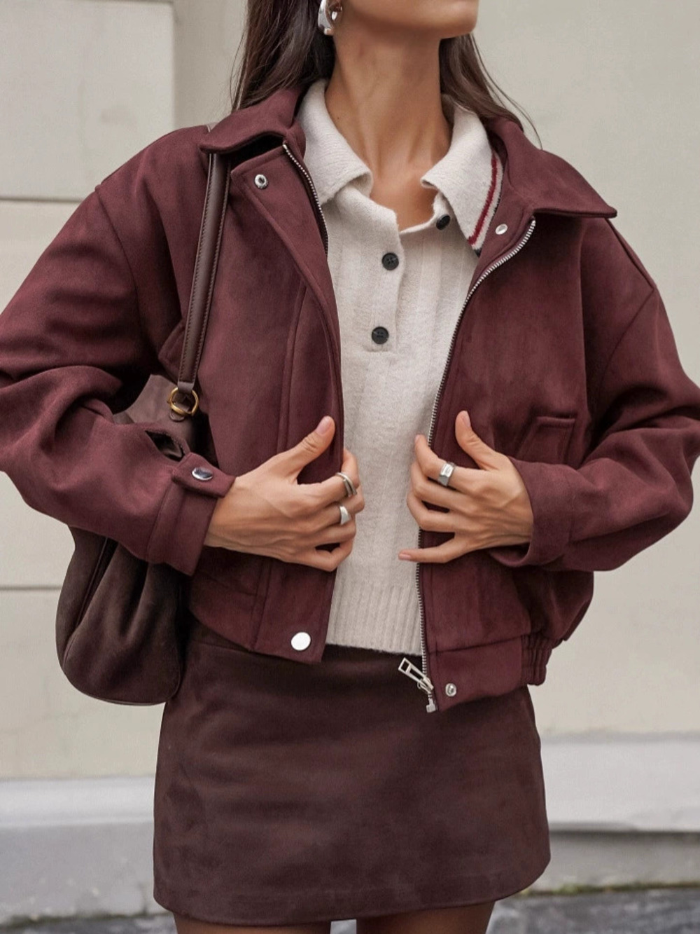Forever 21 Vintage Burgundy Suede Jacket Casual Loose Fall Winter